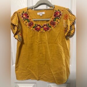 THML Yellow Embroidered Women's Top